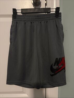 Nike Gray Athletic Shorts with Black and Red Logo